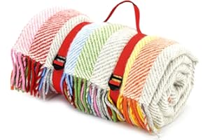 Tweedmill Polo Picnic Rug with Waterproof Backing - Rainbow Grey Stripe