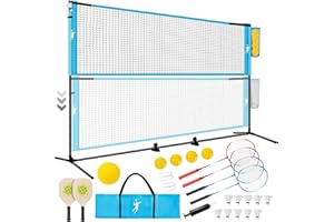 KIKILIVE Badminton Net Set, Volleyball Net set, Pickleball Net Set Adjustable Height, Portable Set for Tennis Soccer with Volleyball & Pickleball Paddles & Badminton Rackets, for Indoor Outdoor Gam