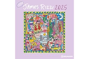 N NEUMANNVERLAGE - James Rizzi 2025 Broschürenkalender, 30x30cm, Wandkalender mit Abbildungen von James Rizzi, Mondphasen, viel Platz für Notizen und internationale Feiertage/Kalendarium