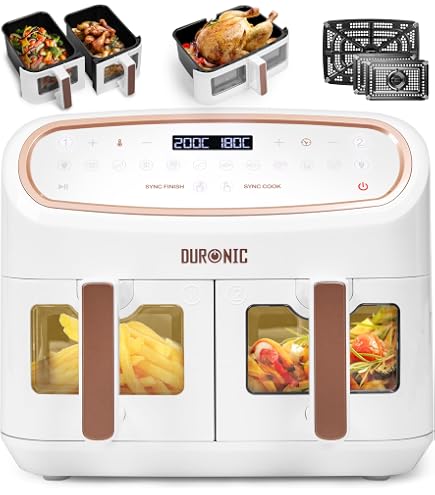 Girmi FG41 Friggitrice Ad Aria Ecofrit Dual – 2400W, 2 Contenitori 4.5L Ciascuno, 9 Programmi, Funzione SYNC E MATCH