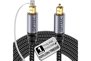 opteec® - Câble Optique Audio - 1M - Câble Optique Audio Toslink pour HOME CINEMA, BARRE DE SON, TV, SAMSUNG, BOSE, LG, SONY, SONOS, PS4, XBOX - Nylon Tressé Renforcé - Connecteur Plaqué Or (1M)