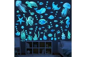 COCHIE Leuchtsterne Kinderzimmer, Meerestiere Wandtattoo Leuchtend, Fluoreszierend Wandaufkleber, Meereswelt Leuchtaufkleber für Kinder Schlafzimmer Badezimmer Deko
