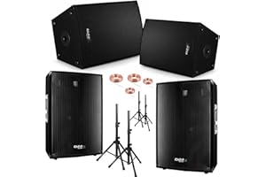 IBIZA SOUND LIGHT Pack Sono Ibiza Sound 2400W Total - 4 Enceintes 600W - 2 Pieds Supports Enceintes - Câbles - Soirée - Anniversaire - Mariage