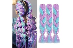 TESS 60 cm Extension per Treccine Africane Glitter+Viola chiaro/Blu, Extension Capelli Treccine 1 pcs Pezzi Jumbo Treccia (100g/Pezzi) Capelli Finti per Treccine