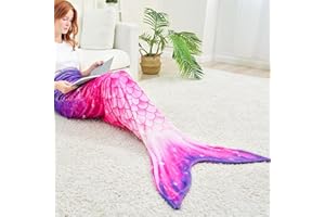 Vautvis Koc syrenka dla dorosłych, miękki koc syrenka 160x70cm, koc syrenka dla kobiet, flanelowy przenośny koc syrenka przytulny koc na sofę, łóżko (różowy)