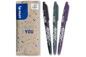 PILOT - Set of 3 FriXion Ball 07 - Erasable Thermosensitive Ink Pen - Refillable Roller Pen - Black, Green, Purple - Medium Tip