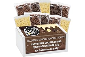FOOD crew 900g belgische Schokolade für Fondue - Schoko-Mix aus Vollmilch, Zartbitter & Weiß - einzeln verpackt - belgische Schokolade für Schokobrunnen - Schoko Kuvertüre Drops