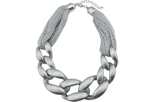 Bocar Statement Chunky Fashion Acrylic Paint Beads Choker Net Chain Necklace for Women Gifts (NK-10510-Silver)