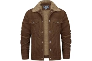 KEFITEVD Men's Corduroy Jacket Sherpa Fleece Lined Trucker Jacket Winter Thick Warm Coat Padded Lapel Collar Top Cotton with Pockets