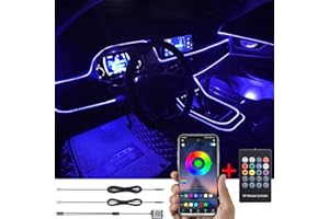 TABEN Luz Ambiental del Coche RGB Control Remoto + App Control Lámpara de luz Decorativa Montaje de Bricolaje Tubo de Fibra óptica Flexible 64 Colores Iluminación Interior Atmósfera Luz 1W DC 12V 3m