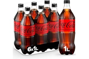 Coca-Cola Zero Zuccheri – 6 Bottiglie da 1 L, Tutto il Gusto della Formula Coca-Cola Senza Calorie, in bottiglia PET 100% Riciclabile, Bevanda Analcolica con Edulcoranti