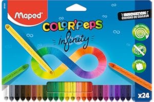 Maped - Crayons de Couleur Color'Peps Infinity - 100% Mine, 100% Utilisable - Zéro Déchet - Sans Taillage - Dure Très Longtemps - Forme Triangulaire Ergonomique - Pochette de 24 Crayons