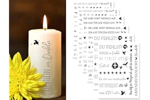 Sugeru 6 pezzi di tatuaggio per candele (200 + motivo), stampa con trasferimento ad acqua, pellicola scorrevole per candele | adesivi per candele | decorazione di candele | luce funebre | luce