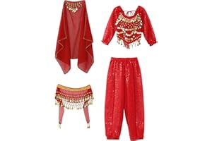 Mufeng Arabian Princess Dance Outfits for Girls Sequins Belly Dance Costume with Accessories Halloween Dress Up
