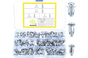 HMKESOTERIC Metalowe kołki rozporowe M4 M5 M6 zestaw pustych przestrzeni, nasadki do płatków, kołki rozporowe, kołki rozporowe, metalowe, kotwy wydrążone, duże obciążenie do cienkich ścian, drzwi wydrążonych, 60