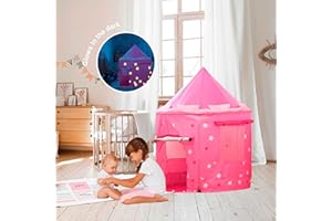 KIDDUS Tenda Casette Casa da Gioco Bambini Bambine Ragazze, Castello delle Principesse, Facile Montaggio Pop up, Interni ed Esterni. Effetto Fluorescente