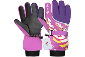 Origem Guanti Neve Invernali Bambino Bambina, 3M Thinsulate Impermeabili Guanti Sci Termici con Touchscreen a 5 Dita Riflettenti Antiscivolo per Bambini 4-14 anni Snowboard Sciare Calcio Bici