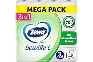 ‎ZEWA Zewa bewährt - 48 Rollen - Das erste Toilettenpapier mit Strohanteil - 3lagig