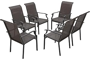 MFSTUDIO Patio Dining Chairs Set of 6, High-Back Outdoor Wicker Rattan Chairs with Oversized Seat, Metal Frame All-Weather Conversation Set for Patio, Backyard, Garden and Poolside, Multibrown