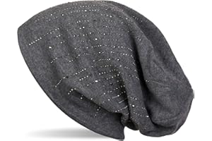 styleBREAKER Gorro de Mujer con Strass y Remaches en Elegante diseño a Rayas, Slouch longbeanie, Gorro de Tela en Color sólido 04024086