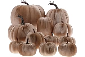 Gresorth 12 pezzi grandi zucche artificiali in velluto falso fatto a mano per la raccolta di autunno centrotavola decorazione per casa, cucina, fattoria, Halloween, matrimonio, champagne
