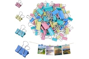 JRSHIRLEYLTD Lot de 80 pinces pliantes - 32 mm/25 mm/19 mm/15 mm - Pinces à reliure multicolores - Pinces à documents - Pinces en métal pour l'école, les fournitures de bureau, les notes