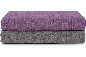 Komfortec Asciugamani 2 per Sauna 80x200 cm in 100% Cotone,470 g/m², Asciugamano Doccia Grande, Morbido, Asciugatura Rapida, Grigio antracite/Violetto