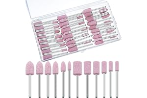 Maitys 48 Pieces Abrasive Mounted Stone Grinding Wheel Head Mounted Grinding Point Stone Heads with Box Compatible with Dremel Rotary Tool, 0.12 Inch Shank and 6 Sizes(Pink,Aluminium Oxide)