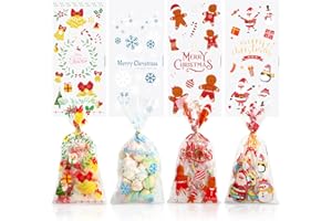 GWHOLE Sacchetti per Biscotti Natalizi 100 pz Sacchetti per Biscotti Trasparenti di Plastica Bustine di Cellophane 27x13 CM Sacchetti Trasparenti per Confezioni Caramelle Cioccolatini con twist ties