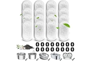 OUZIONZ 16+16 Stück Filter Katzenbrunnen,Filter Trinkbrunnen Katzen Ersatzfilter für 108oz/3.2L und 67oz/2L Edelstahl Trinkbrunnen für Katzen und Hunde,16 Stück Kohlefilter und 16 Stück Schaumfilter