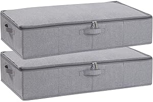YheenLf 2 Stück Unterbettkommode, Faltbare Aufbewahrungsbox mit Deckel und Reißverschluss für Bettdecken Decken Kleidung, Unterbett Aufbewahrungsbox, Grau, 60x30x15cm