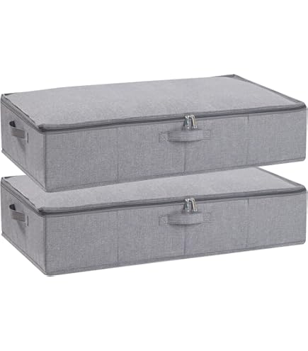 BugyKido 2 stuks onderbedcommode met wieltjes, opbergdoos voor onder het bed met deksel, 360° rotatie, groot 48 l en 3 handgrepen, bedladeopslag met wieltjes voor kleding, schoenen, dekens, beddengoed