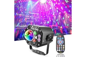 NAUOTK Lampe de Scène avec Télécommande, Rotative 360° Boule Disco avec Stroboscope, 64 Modes RGB UV, Lumière Disco Contrôlée par Musique, Lumiere Soirée avec 2m Câble USB pour Halloween, Noël, Club