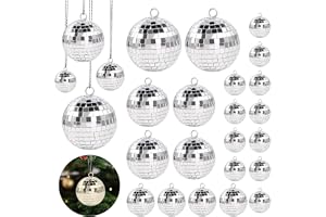 Discokulor, 25 stycken glänsande diskokula, dekoration, liten med 20 m trådband, spegelboll, discokula dekoration för upphängning, 4 storlekar, discokulor små för julgran, bröllop, tårtdekoration