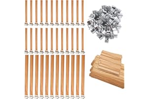 INNAL 100 Pcs Stoppini per Candele in legno con 50 Basi, Stoppini in legno Tagliabile, Naturale Ecologico Stoppino di legno per Candele, Stoppini legno per Candele per Realizzare Candele Fai Da Te