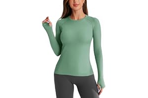 BAYDI Long Sleeve Tops Women Seamless Workout Shirts Base Layer with Thumb Holes for Running Training Gym Athletic Casual T-Shirts