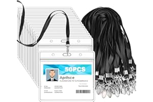Porta Tarjetas Colgante, Apritsce 50PCS Plástico Porta Tarjetas Con Cordones, Transparente Identificadores Personales Funda Tarjeta Identificación, Para La Escuela, Festival, Evento(Negro, Horizontal)
