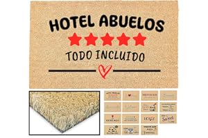 LUCA HOME - Felpudo Entrada casa Original y Divertido de Coco Natural - Felpudo Hotel Abuelos 33x60 - Ideal para Puertas de Exteriores Cubiertas, pasillos y entradas de hogares