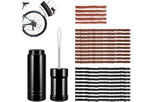 HUKNEQN 26 Piezas Kit Repara Pinchazos Bicicleta, Kit Reparación Mechas Tubeless MTB, Incluye 25 Tiras Bacon Strips, Herramienta de Inserción Escariador, Ideal para Ciclismo de Montaña y Uso Diario