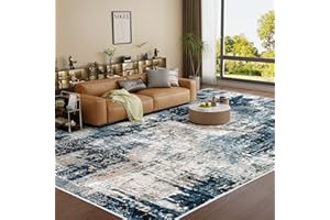 Vamcheer Machine Washable Rugs for Living Room - Modern Soft Faux Short Pile Area Rugs for Bedroom Dining Room Abstract Carpet for Office Non Slip Non Shedding Large Blue Rug, 160x230CM