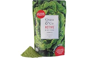 Grass & Co. Active Super Greens | Vegan Daily Greens Powder | 120g | Supports Energy, Digestion & Immunity | with Lion’s Mane, Moringa & Vitamins C, K2 & D3 | Apple & Ginger Flavour | 30 Day Supply