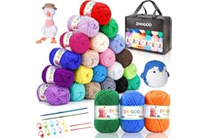 ZHHGOO Gomitoli 24 Colori Pacco di Lana Acrilica,Lana per Maglieria Multicolore con 2 Uncinetto,Filati Lana Acrylico per DIY Uncinetto e Lavori a Maglia