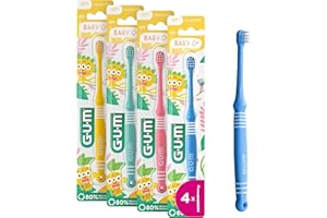 GUM Cepillo de dientes para bebé, cabeza extra pequeña para la boca del bebé, cerdas suaves, mango más largo, para edades de 0 a 2 años, 4 x 1 pieza