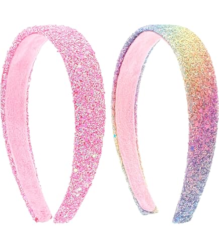 4 stuks glitter hoofdbanden, haarbanden voor meisjes, brede haarband voor dames, glitter, pailletten hoofdbanden, antislip glitter haarband, regenboog-haarbanden voor meisjes, dames en kinderen (B, 1
