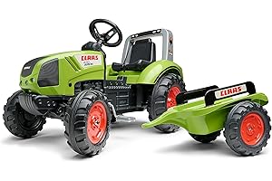 FALK - Tracteur à pédales Claas avec remorque - Dès 3 ans - Fabriqué en France - volant directionnel avec klaxon - Siège ajustable - 1040AB, Vert