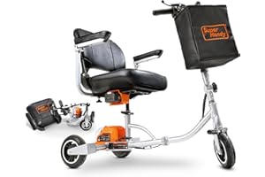 SuperHandy 3 Wheel Folding Mobile Scooter (Improved Design) - Electrically Powered, Airline Friendly - Long Range with 2 Removable 48V Lithium-Ion Batteries and Charger