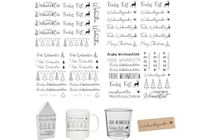 FloraVigo Rub On Sticker ca.A5 19x14cm-Abwischbare Folie für Weihnachtsdekoration, Keraflott, Zuhause, Möbel, Glas, Holz, Fotoalbum, DIY-Dekoration, Aufkleberästhetik(4PCS) (FROHE WEIHNACHTEN2)