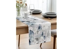Vorysum Runner da Tavolo Moderno Blu Ginkgo Biloba Runner Tavola Grigio Vintage Runner Astratto Decor Runner da Tavola Cucina Tovaglia per Interni Vacanze Feste 40 x 140 cm