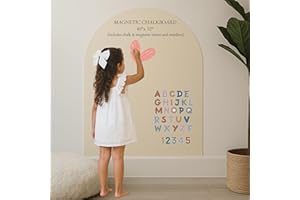 CAALMA & CO CAALMA Magnetic Wall Decal for Kids w/Magnetic Letters and Numbers, chalks, Cloth - Magnetic Chalkboard for Wall - Aesthetic Magnetic Wall Arch - Alphabet Magnets - Neutral Beige 40"x32"