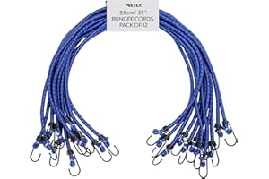 PRETEX Corde Elastiche con Gancio - Set di 12 - Corda Elastica con Gancio per Teloni Portapacchi Auto e Bici - Ganci Elastici Portapacchi - 89 cm - Blu